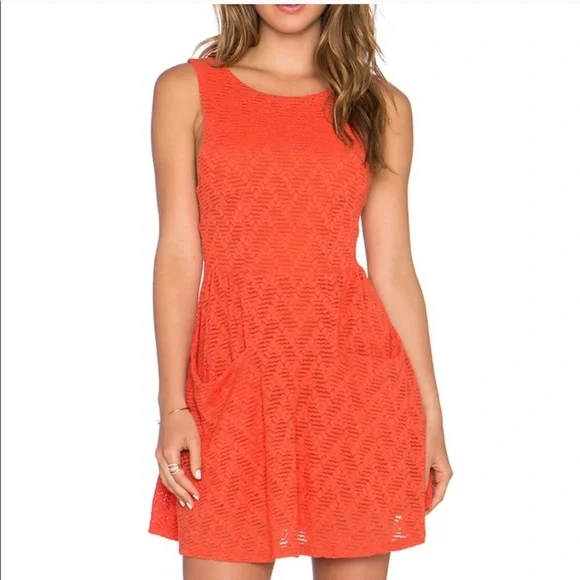 Free People Lace Poppy Mesh Dark Orange Mini Dress - Picture 5 of 11